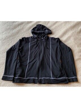 Soho Lady NY Black Full Zip Hoodie Sweatshirt White Contrast Stitching Women's L